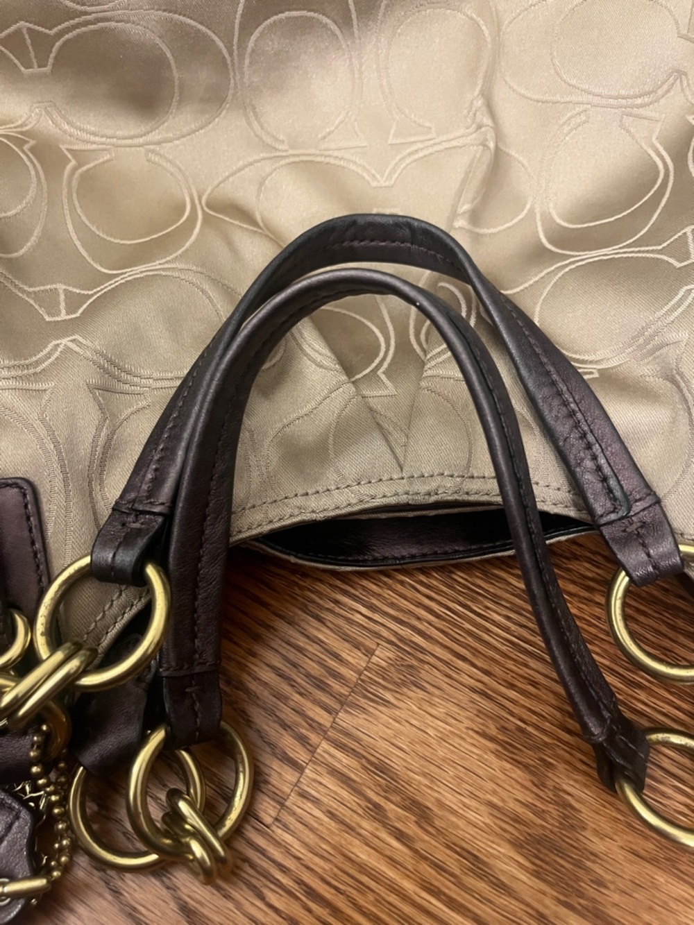 Coach Signature Beige and Brown Hobo Shoulder Bag 16153 - Picture 15 of 16